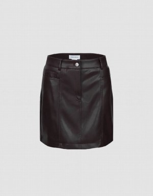 Urban Revivo Vegan Leather Mini A-Line Women's Skirts Brown | QMNCSHZ-82