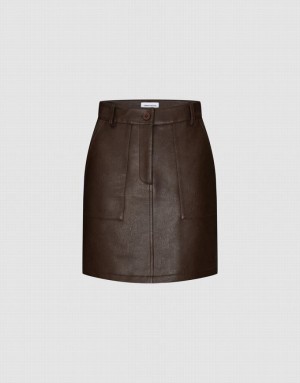 Urban Revivo Vegan Leather Mini A-Line Women's Skirts Brown | XDRMZJU-83