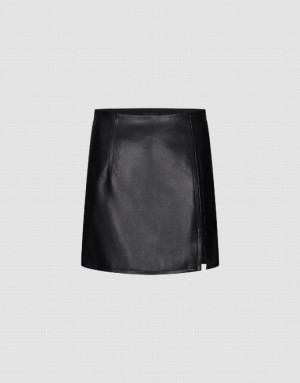 Urban Revivo Vegan Leather Mini Straight Women's Skirts Black | PMSXZEF-19