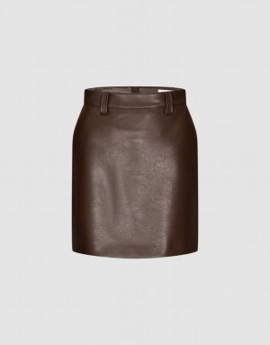 Urban Revivo Vegan Leather Mini Straight Women's Skirts Brown | JWDVOIL-07