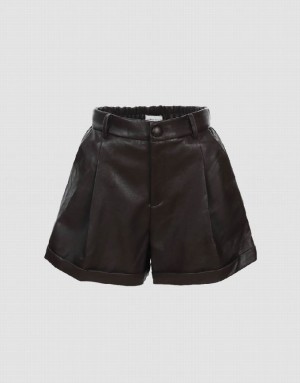 Urban Revivo Vegan Leather Women's Shorts Black | GADTBCI-60