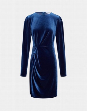 Urban Revivo Velvet Bodycon Women's Casual Dress Blue | YVELHSF-25