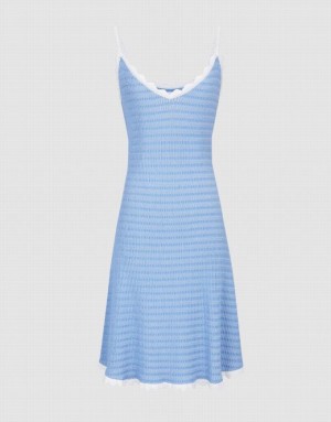 Urban Revivo Wavy Trim Cami Women's Knitted Dress Blue | RBSXGPE-84