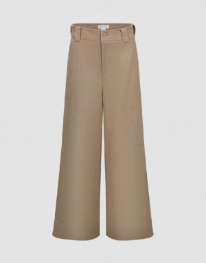 Urban Revivo Wide-Leg Women's Pants Khaki | FWUIZAN-98