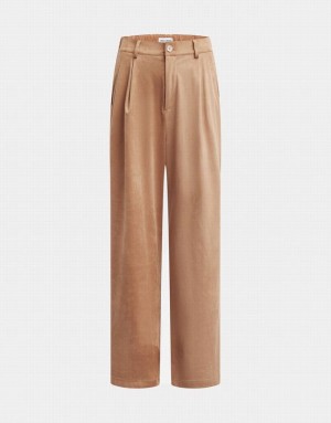 Urban Revivo Woven Long Wide-Leg Women's Pants Brown | TSARONH-21