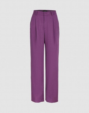 Urban Revivo Woven Wide-Leg Women's Pants Purple | IKHGLBQ-32