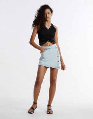 Urban Revivo Wrap Women's Denim Skirt Blue | CQNFIJZ-45