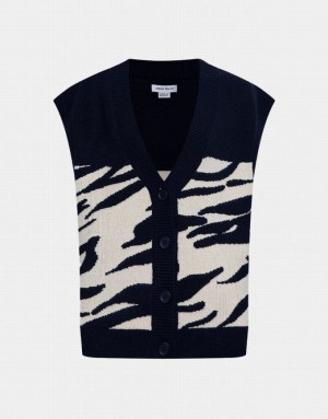 Urban Revivo Zebra Striped Button Up Women's Sweater Vest Black | LEUDSZG-17