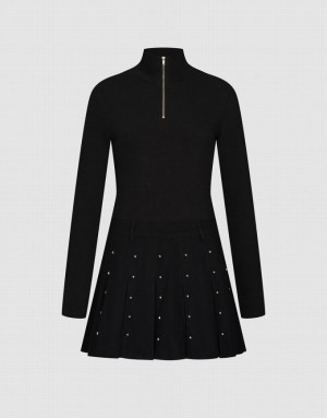 Urban Revivo Zip Half Placket A-Line Women's Dress Black | CODZUEV-71