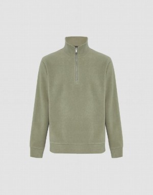 Urban Revivo Zip Half Placket Knitted Men's Sweatshirts Green | ZKCDQNR-45