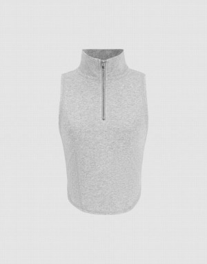 Urban Revivo Zip Half Placket Women's Tank Top Grey | SAOIRFV-61