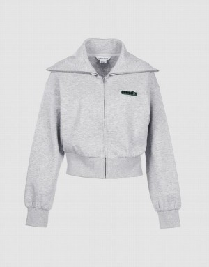 Urban Revivo Zip Up Letter Detail Women's Jacket Grey | HDLNZCG-83