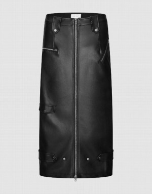 Urban Revivo Zip Up Midi Vegan Leather Women's Skirts Black | ZOIPLFN-42