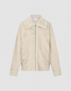 Urban Revivo Zipper Front Furry Women's Coats White | CLDPESH-70