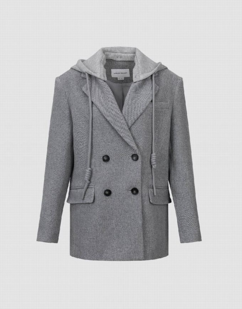 Urban Revivo 2 In 1 Hooded Women's Coats Light Grey | VHDFYJE-47