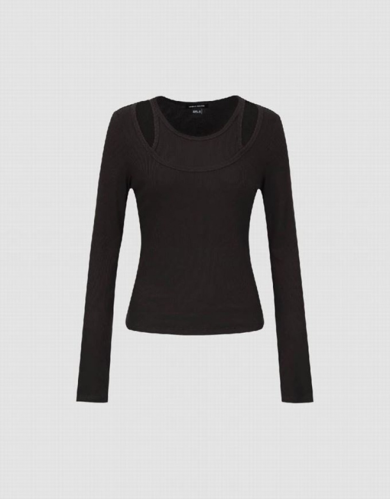 Urban Revivo 2 In 1 Knitted Skinny Women's T-Shirts Black | FZBEDUY-86