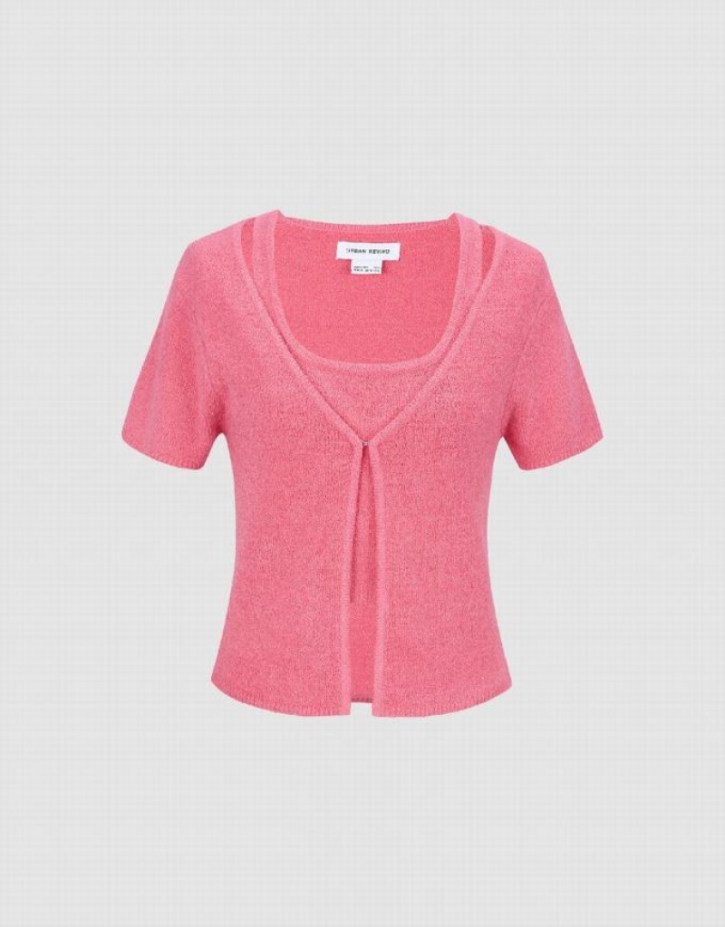 Urban Revivo 2 In 1 Knitted Women\'s Cardigan Pink | QPYJEBS-85