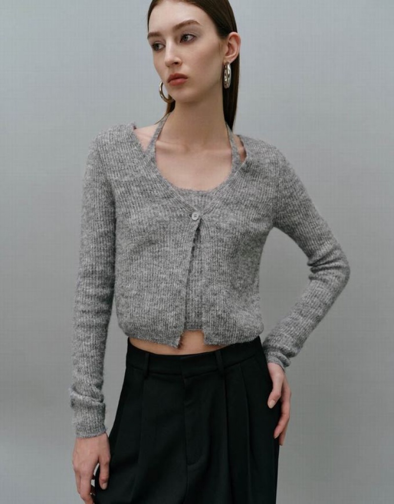 Urban Revivo 2 In 1 Knitted Women's Cardigan Grey | MOYJQRG-89