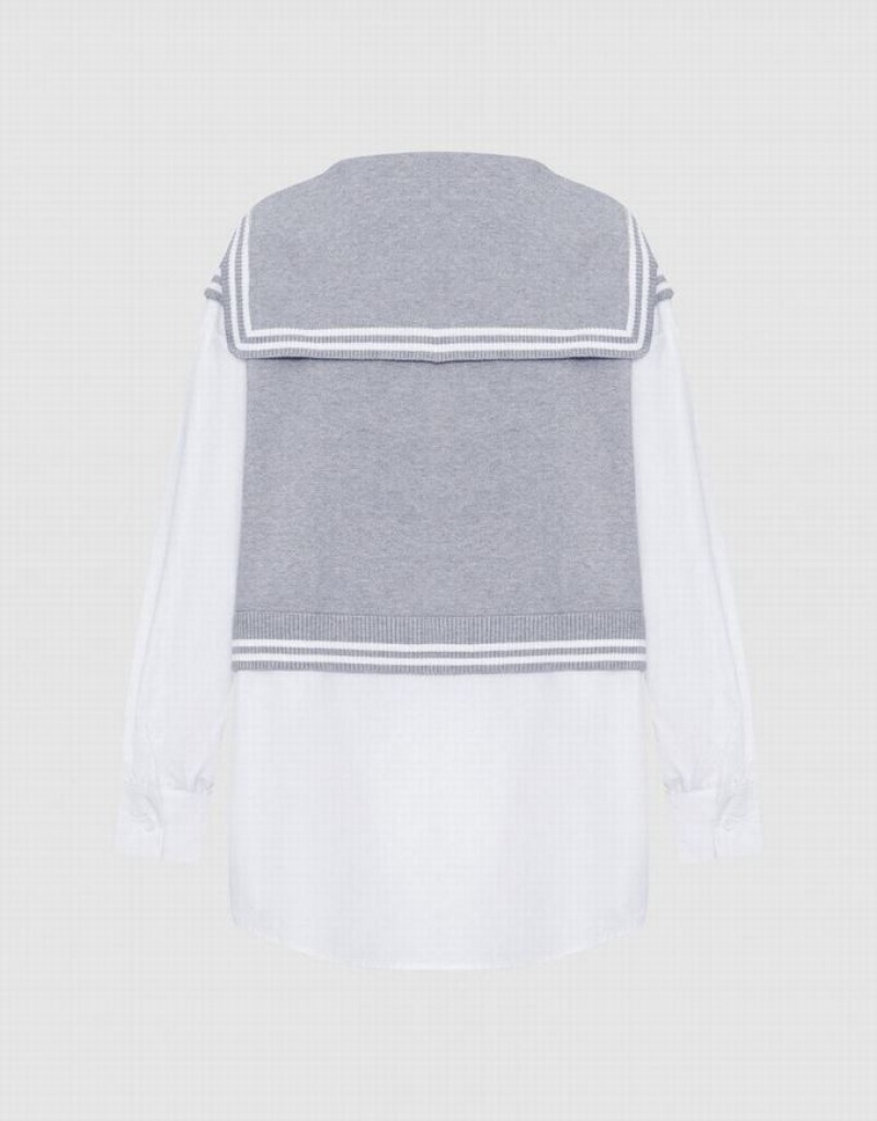 Urban Revivo 2 In 1 Knitted & Striped Women's Shirts Grey | NQZVJID-80