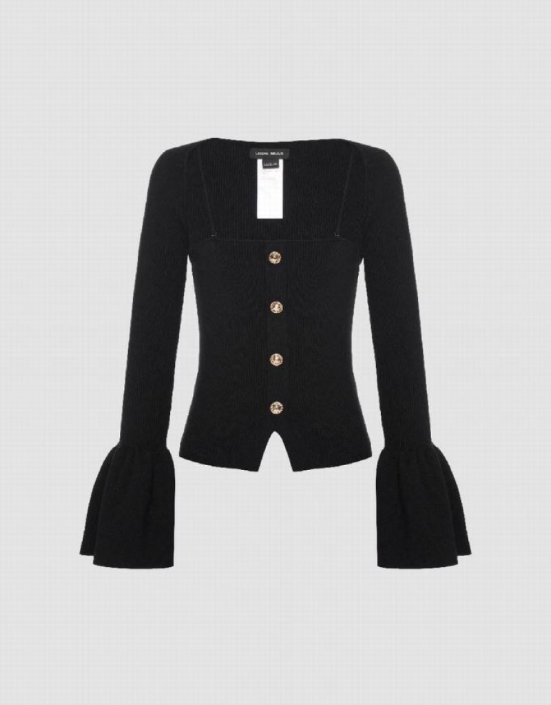 Urban Revivo 2 In 1 Square-cut Collar Knitted Women's Cardigan Black | APNRUDM-03