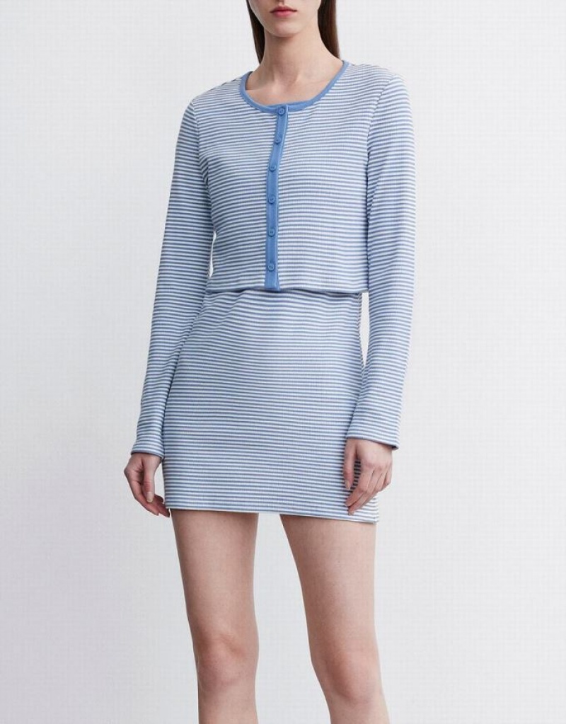 Urban Revivo 2 In 1 Striped Women's Knitted Dress Blue | KTVIGXD-90