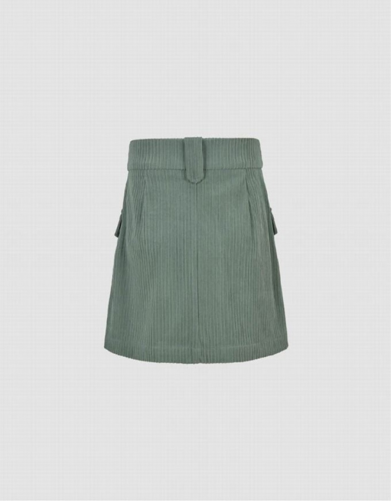 Urban Revivo A-Line With Flap Pockets Women's Skirts Green | WEKDQVM-86