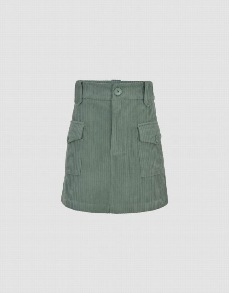 Urban Revivo A-Line With Flap Pockets Women\'s Skirts Green | WEKDQVM-86