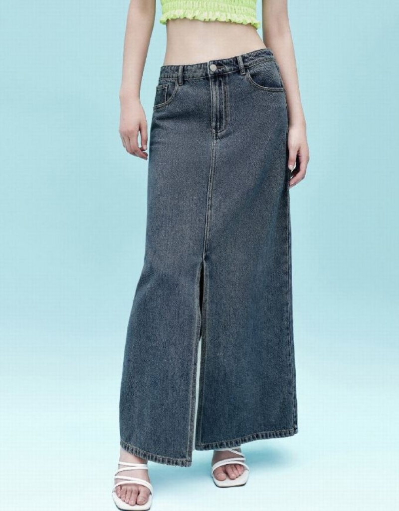 Urban Revivo A-Line Women's Denim Skirt Blue | CYDIQPK-09