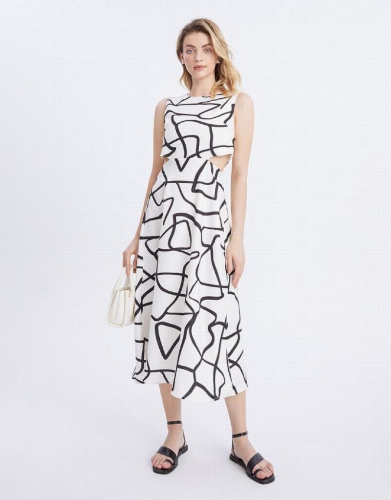 Urban Revivo Abstract Graffiti Print Cut Out Sleeveless Women\'s Casual Dress Grey | CTDVWOH-72