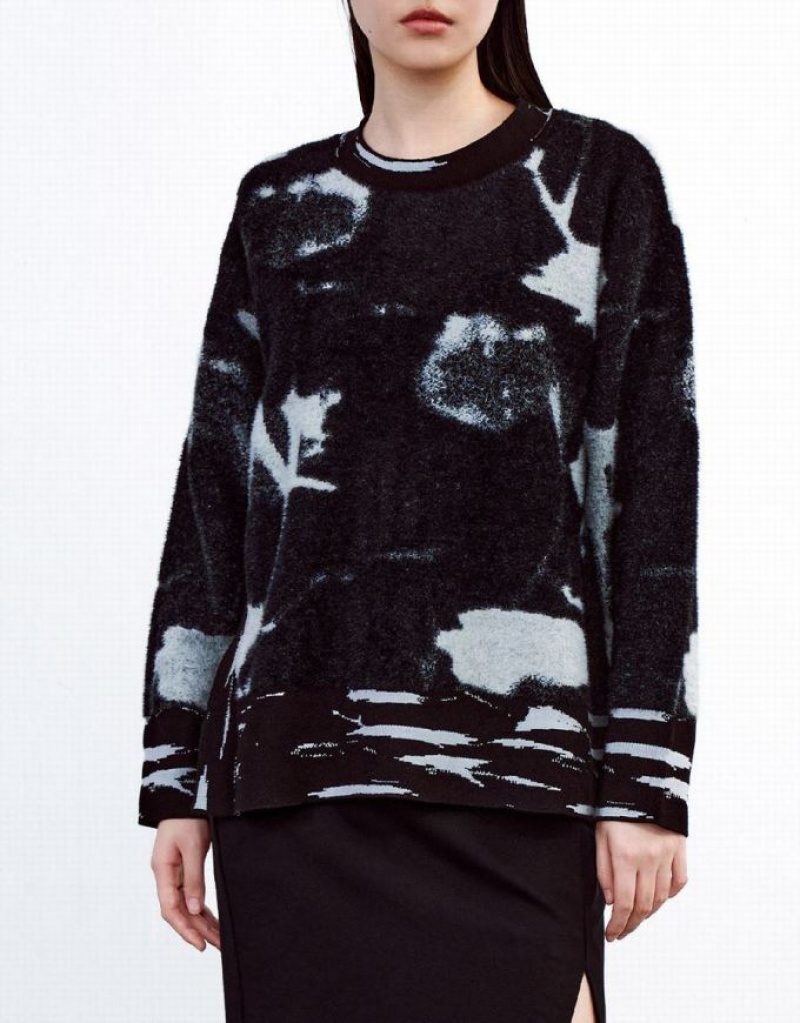 Urban Revivo Abstract Print Women's Sweaters Black | BECQYDA-84