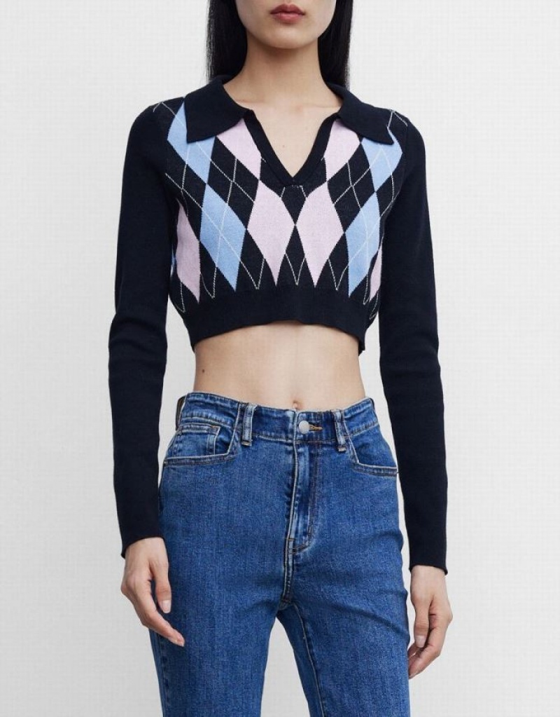 Urban Revivo Argyle Crop Women's Sweaters Multicolor | ZPGUSQK-01