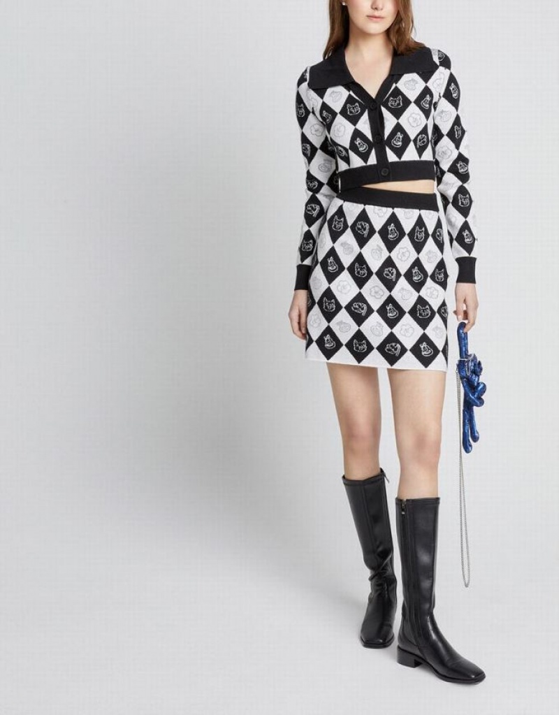 Urban Revivo Argyle Pattern Knitted Women's Skirts Black / White | QMFLRWV-62