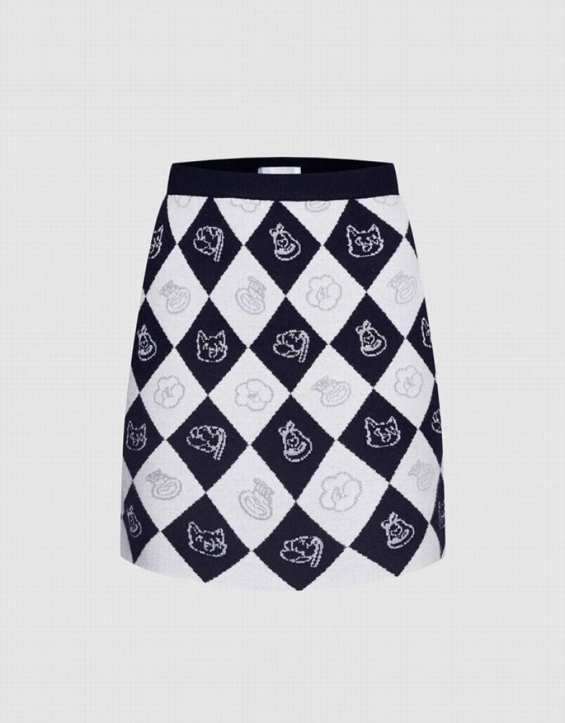 Urban Revivo Argyle Pattern Knitted Women\'s Skirts Black / White | QMFLRWV-62