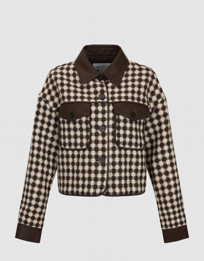 Urban Revivo Argyle Printed Straight Women's Jacket Brown | GICNPHF-60