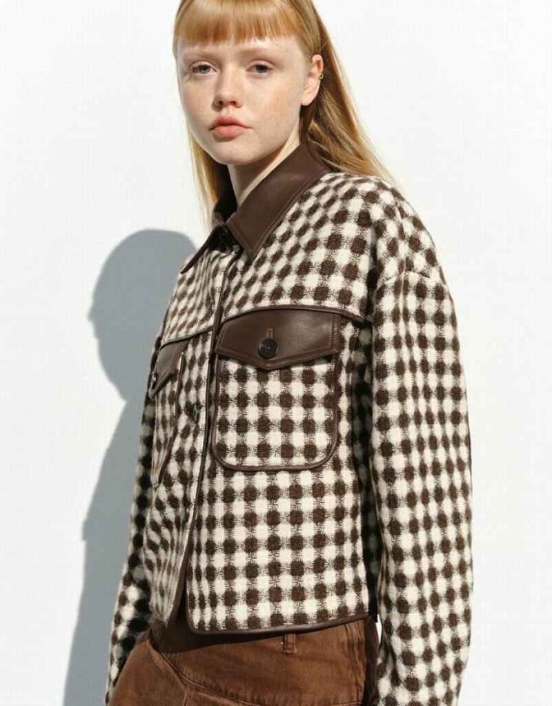 Urban Revivo Argyle Printed Straight Women's Jacket Brown | GICNPHF-60