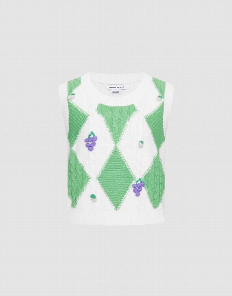 Urban Revivo Argyle Women\'s Tank Top White / Green | VIBULKW-51