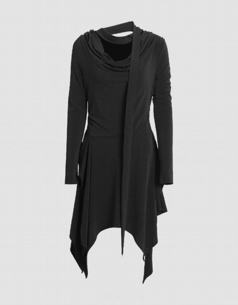 Urban Revivo Asymmetric Cowl Neck Skinny Women's Dress Black | SVEOKTB-29