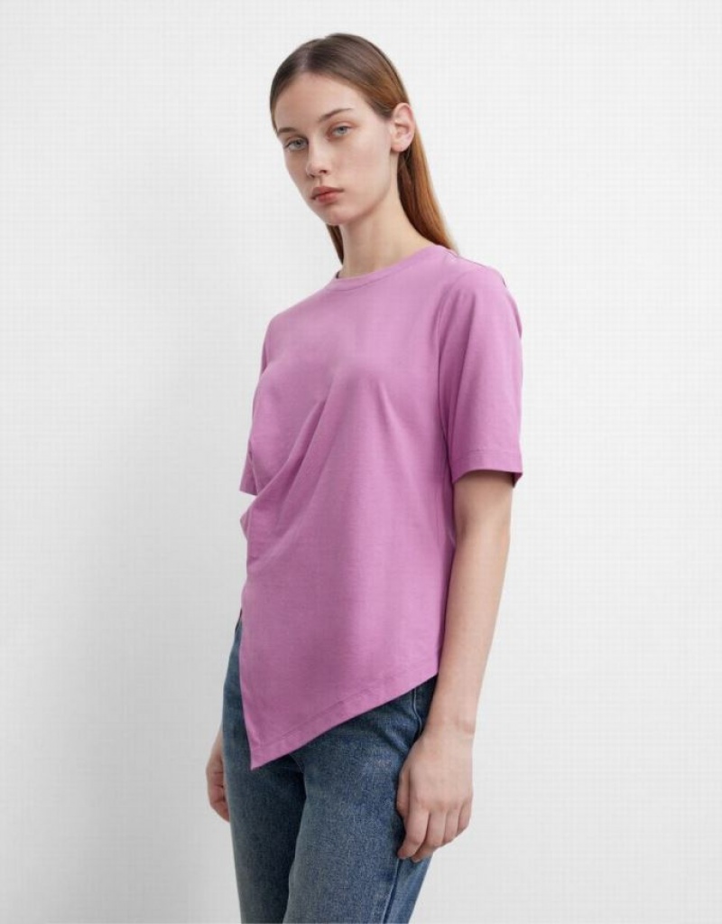 Urban Revivo Asymmetric Crew Neck Regular Women's T-Shirts Purple | SIDATQC-79