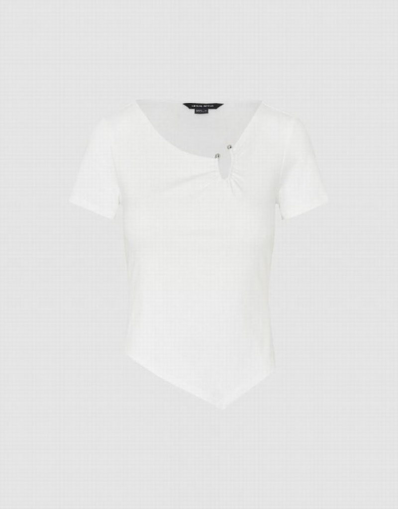 Urban Revivo Asymmetric Crew Neck Skinny Women's T-Shirts White | IAYWHZJ-80