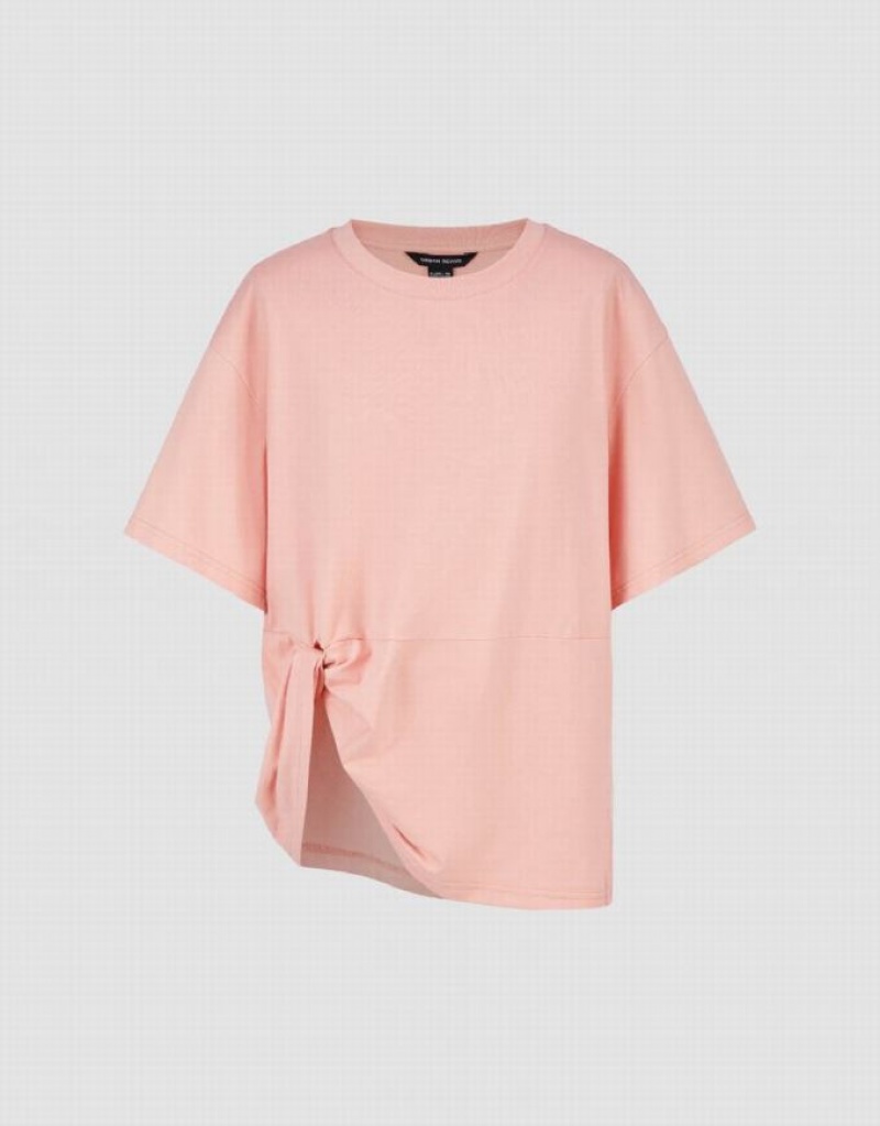 Urban Revivo Asymmetric Crew Neck Women's T-Shirts Pink | JKINXBV-40