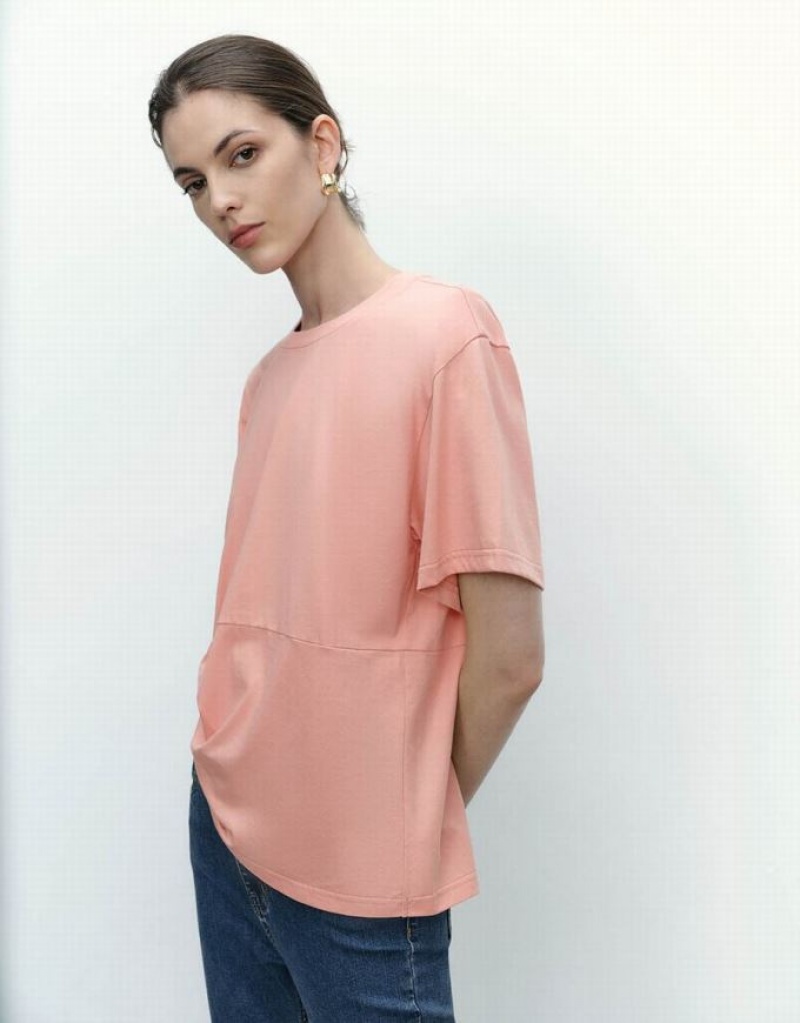 Urban Revivo Asymmetric Crew Neck Women's T-Shirts Pink | JKINXBV-40