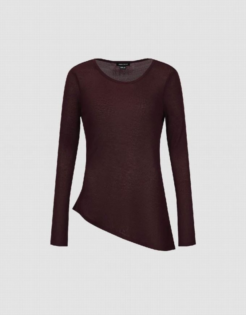 Urban Revivo Asymmetric Crew Neck Women's T-Shirts Burgundy | TSLXRIN-72