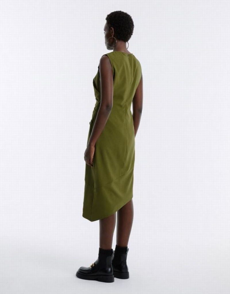 Urban Revivo Asymmetrical Buttoned Midi Women's Midi Dress Green | TNKPDUZ-90