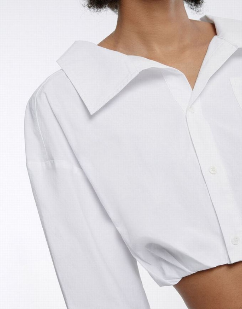 Urban Revivo Asymmetrical Cropped Women's Shirts White | WXVNYED-75