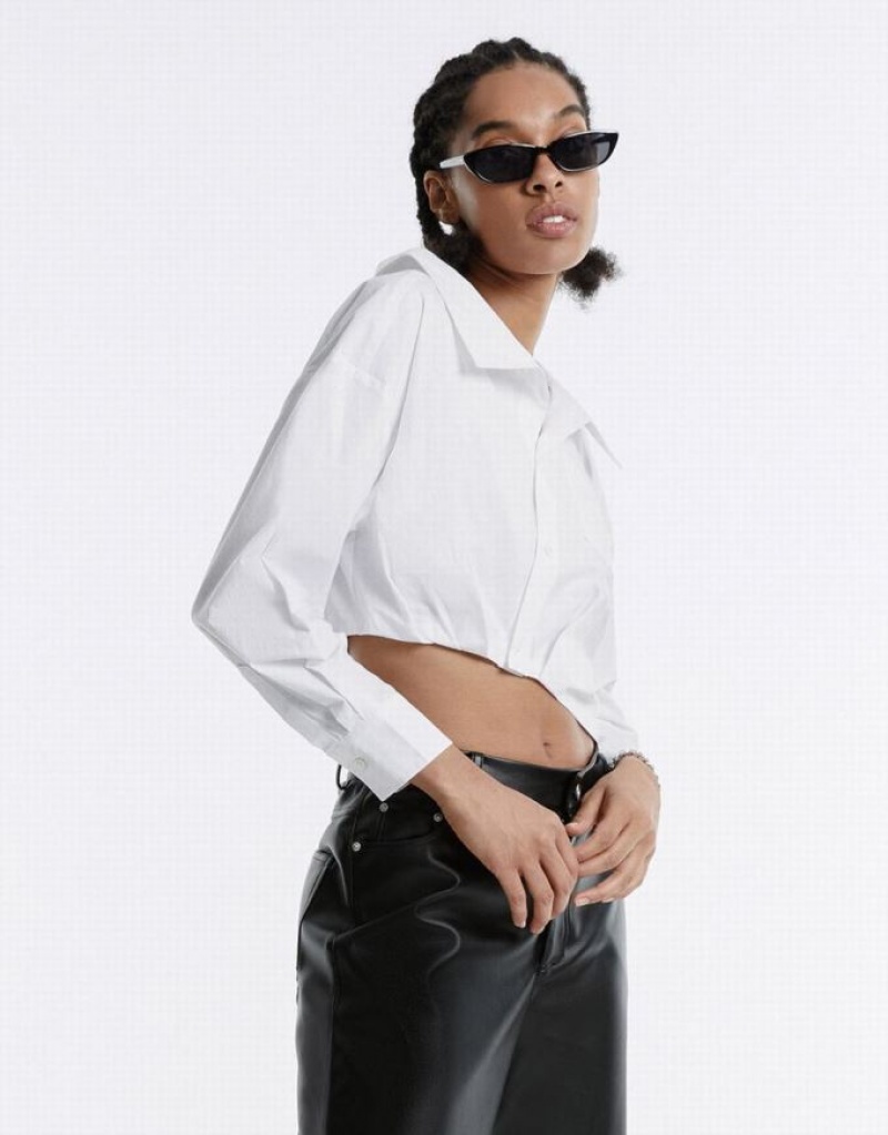 Urban Revivo Asymmetrical Cropped Women's Shirts White | WXVNYED-75