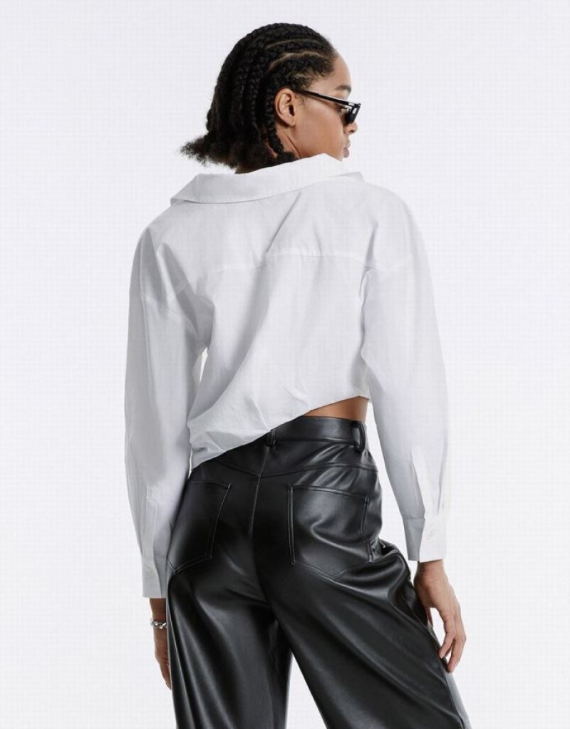 Urban Revivo Asymmetrical Cropped Women's Shirts White | WXVNYED-75