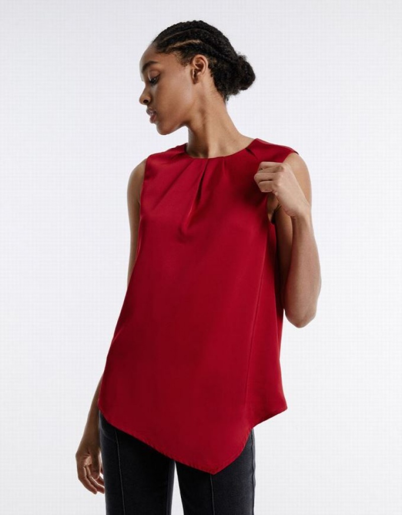 Urban Revivo Asymmetrical Hem Women's Blouse Red | PDIOVSL-97