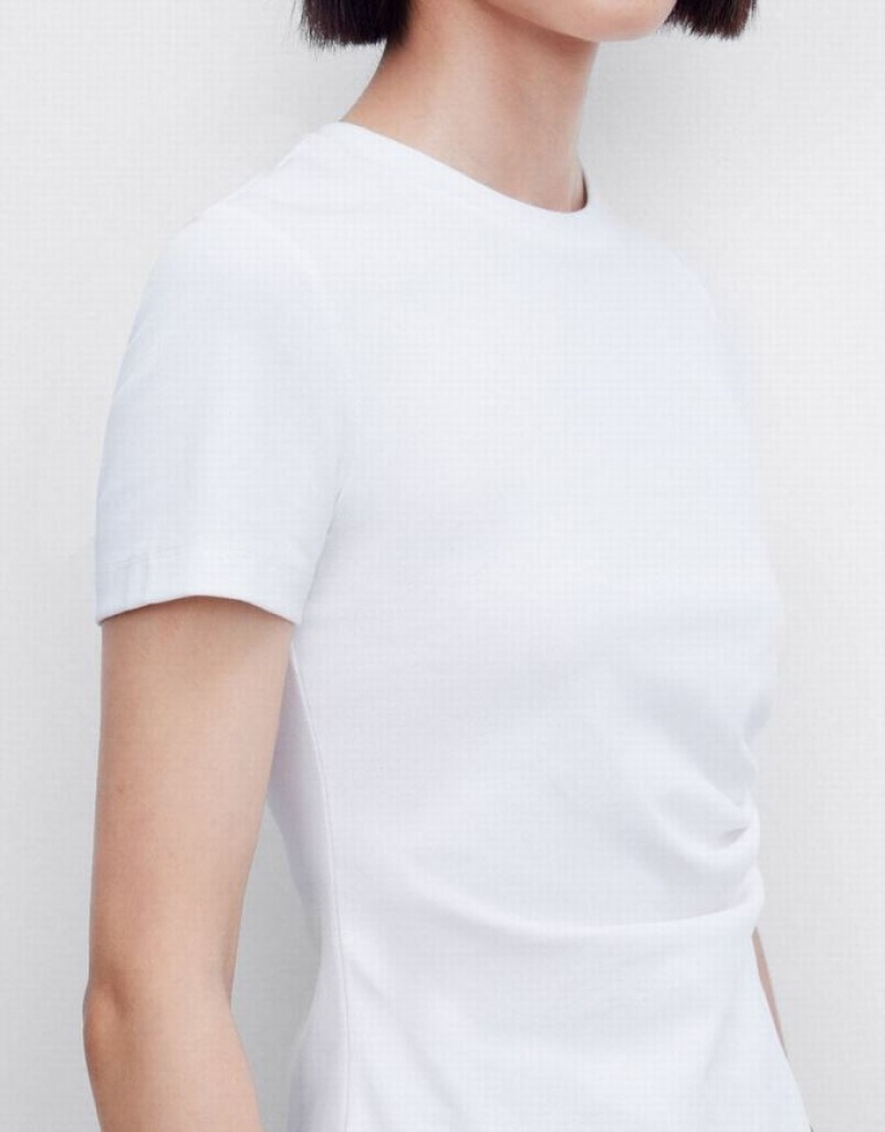 Urban Revivo Asymmetrical Hem Women's T-Shirts White | NCBDQZF-70