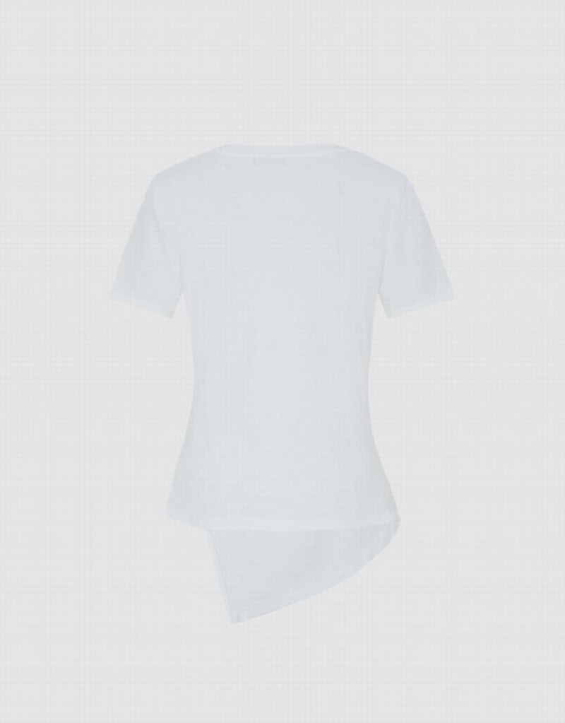 Urban Revivo Asymmetrical Hem Women's T-Shirts White | NCBDQZF-70