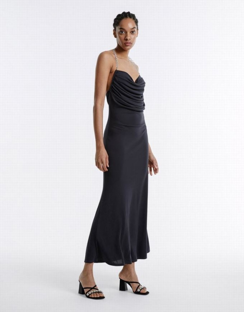 Urban Revivo Backless Maxi Women's Maxi Dress Grey | LVJZBOR-28